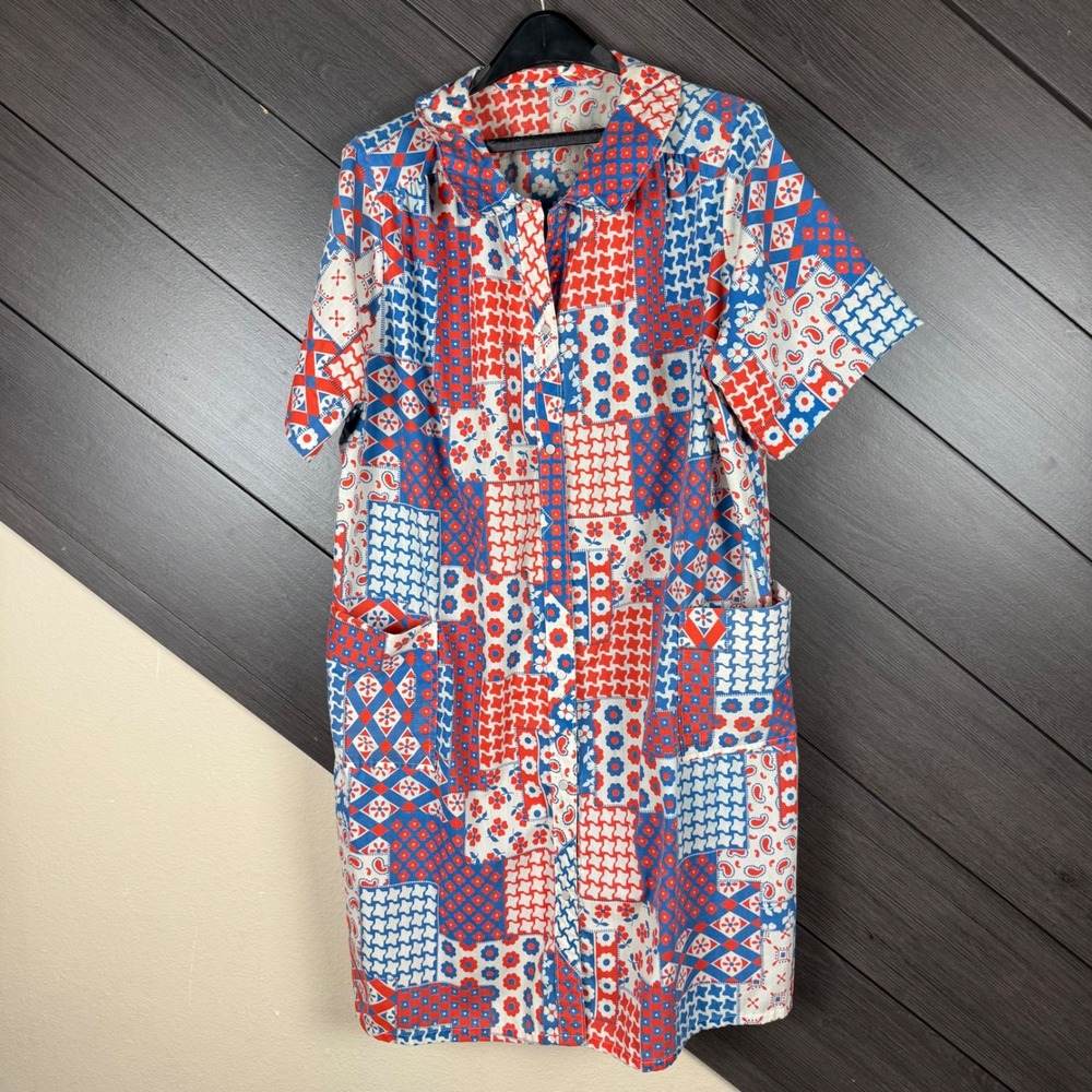 VTG Gaymode JCPenney Women's L Patchwork Snap Front House Dress Robe 60's/70's